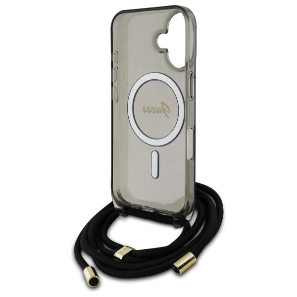 Etui Guess Crossbody Cord Script MagSafe na iPhone 16 - czarne