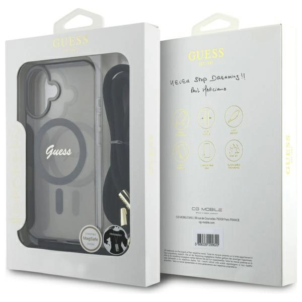 Etui Guess Crossbody Cord Script MagSafe na iPhone 16 - czarne