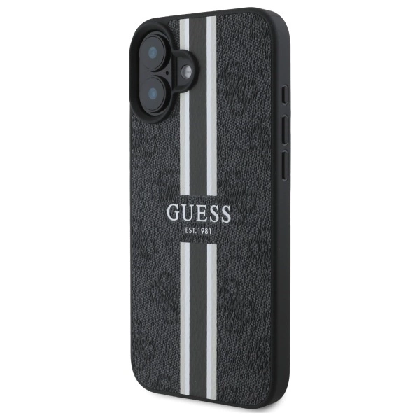 Etui Guess 4G Printed Stripes MagSafe na iPhone 16 - czarne