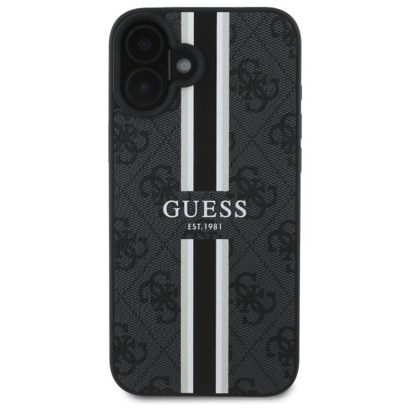 Etui Guess 4G Printed Stripes MagSafe na iPhone 16 - czarne