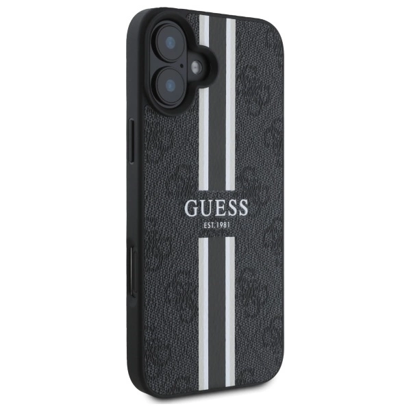 Etui Guess 4G Printed Stripes MagSafe na iPhone 16 - czarne
