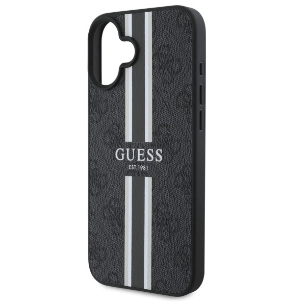 Etui Guess 4G Printed Stripes MagSafe na iPhone 16 - czarne