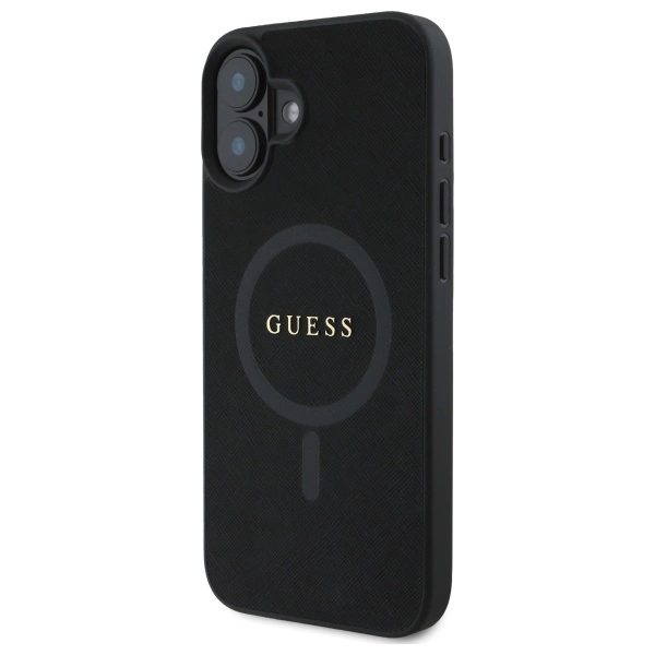 Etui Guess Saffiano Classic Logo MagSafe na iPhone 16 - czarne