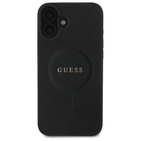 Etui Guess Saffiano Classic Logo MagSafe na iPhone 16 - czarne