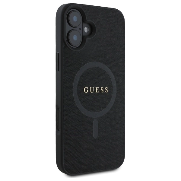 Etui Guess Saffiano Classic Logo MagSafe na iPhone 16 - czarne