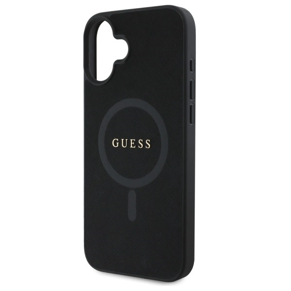 Etui Guess Saffiano Classic Logo MagSafe na iPhone 16 - czarne