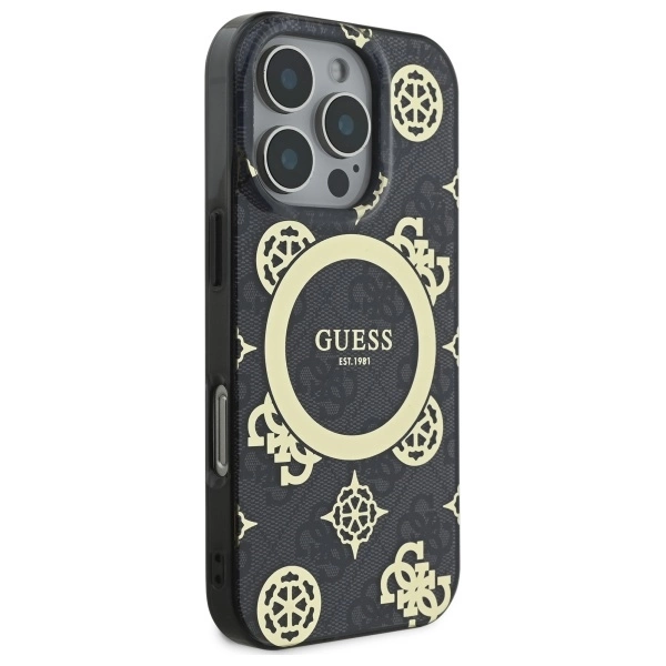 Etui Guess IML Peony On 4G Background MagSafe na iPhone 16 Pro Max - czarne