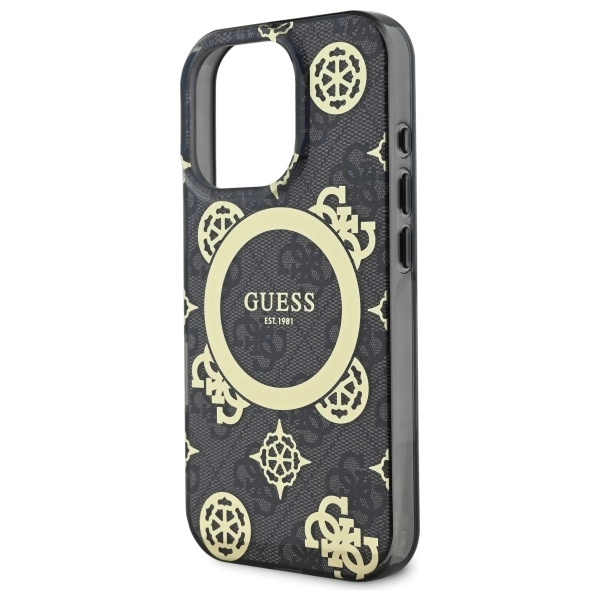 Etui Guess IML Peony On 4G Background MagSafe na iPhone 16 Pro Max - czarne