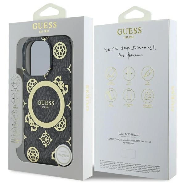 Etui Guess IML Peony On 4G Background MagSafe na iPhone 16 Pro Max - czarne