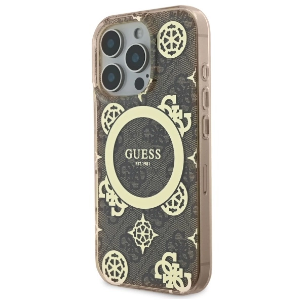 Etui Guess IML Peony On 4G Background MagSafe na iPhone 16 Pro Max - brązowe