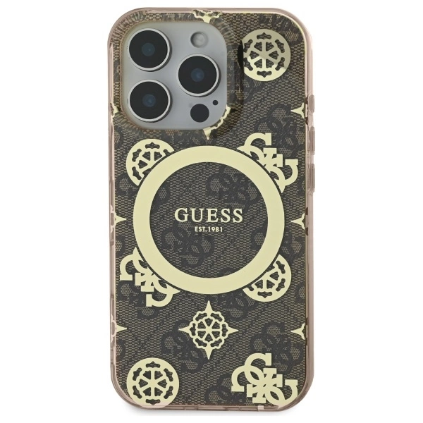 Etui Guess IML Peony On 4G Background MagSafe na iPhone 16 Pro Max - brązowe