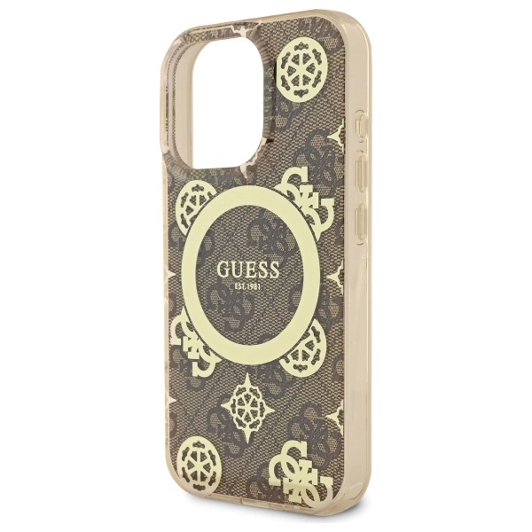 Etui Guess IML Peony On 4G Background MagSafe na iPhone 16 Pro Max - brązowe