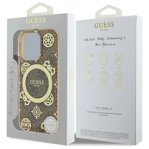 Etui Guess IML Peony On 4G Background MagSafe na iPhone 16 Pro Max - brązowe