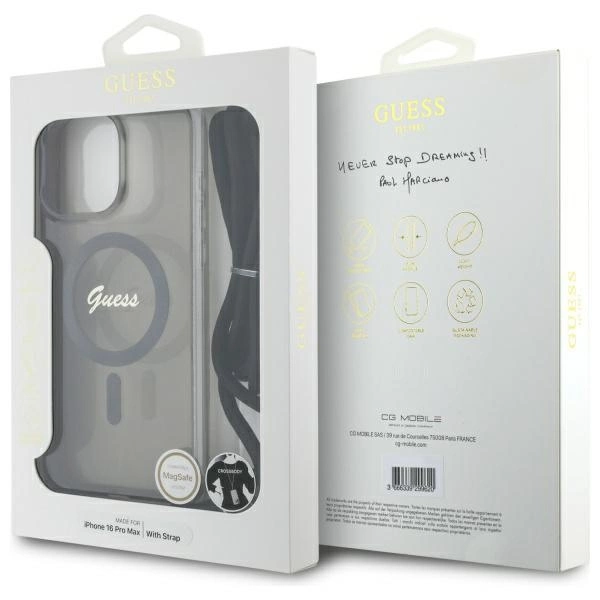 Etui Guess Crossbody Cord Script MagSafe na iPhone 16 Pro Max - czarne