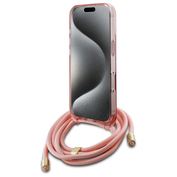Etui Guess Crossbody Cord Script MagSafe na iPhone 16 Pro Max  - różowe