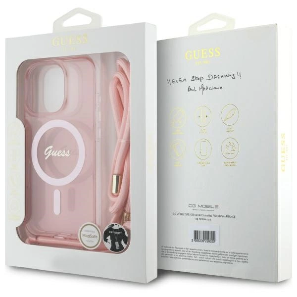 Etui Guess Crossbody Cord Script MagSafe na iPhone 16 Pro Max  - różowe
