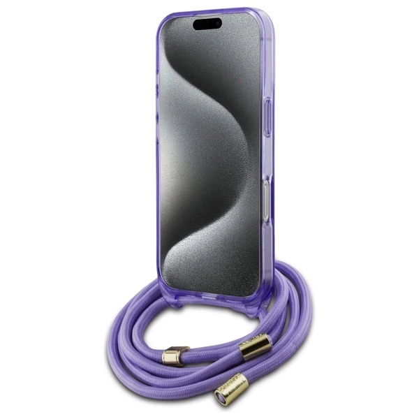 Etui Guess Crossbody Cord Script MagSafe na iPhone 16 Pro Max - fioletowe