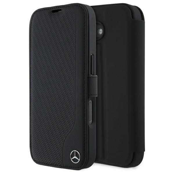 Etui Mercedes Leather Wood Imitation na iPhone 16 - czarne