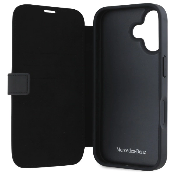 Etui Mercedes Leather Wood Imitation na iPhone 16 - czarne