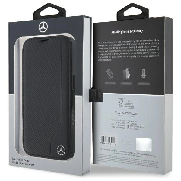 Etui Mercedes Leather Wood Imitation na iPhone 16 - czarne