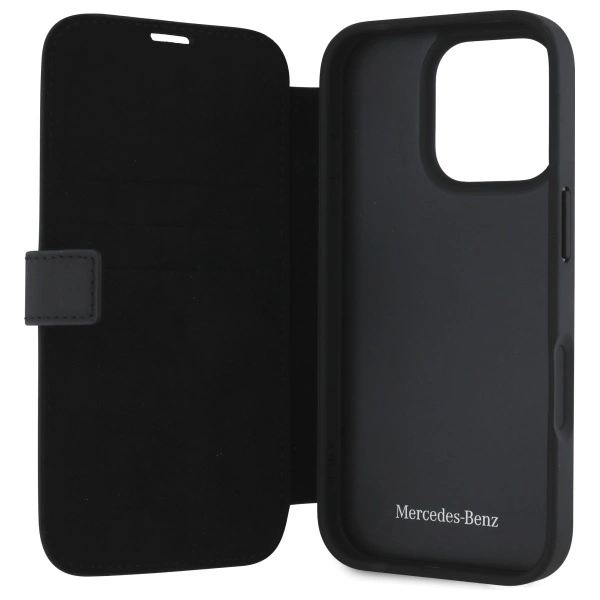 Etui Mercedes MB Waves Leather na iPhone 16 Pro Max - czarne