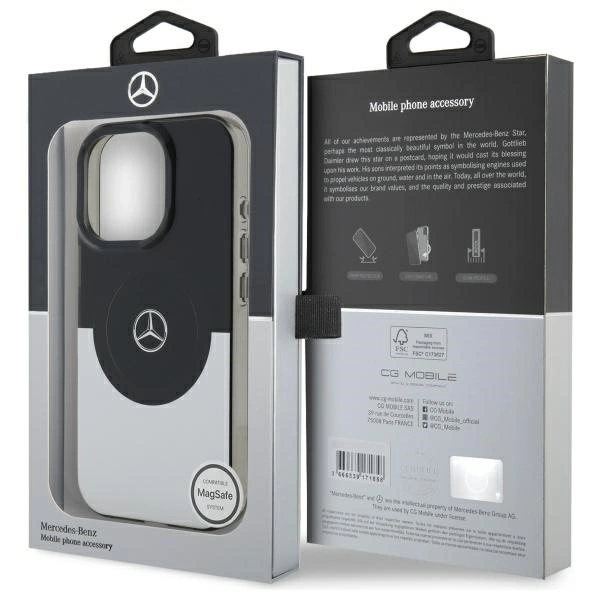 Etui Mercedes Doubel Layer BiColor MagSafe na iPhone 16 Pro - srebrne