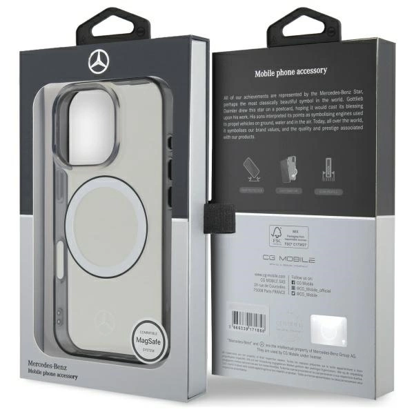 Etui Mercedes Printed logo MagSafe na iPhone 16 Pro - przezroczyste