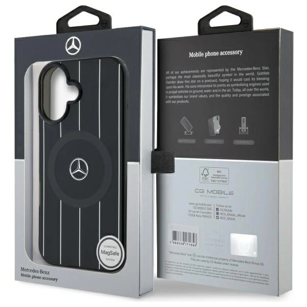 Etui Mercedes MB Double Layer Crossed Lines MagSafe na iPhone 16 - czarne