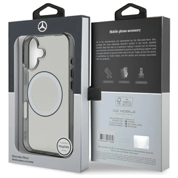 Etui Mercedes Printed logo MagSafe na iPhone 16 - przezroczysty