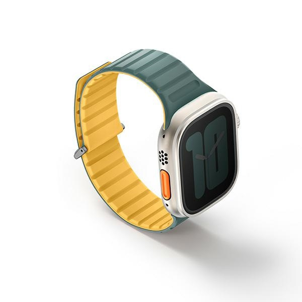 UNIQ pasek Revix Evo Apple Watch Series1/2/3/4/5/6/7/8/9/SE/SE2/Ultra/Ultra2 42/44/45/49mm Reversible Magnetic zielono-żółty/viridian green-burnt yellow