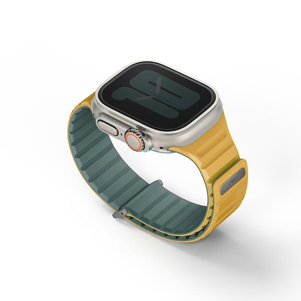 UNIQ pasek Revix Evo Apple Watch Series1/2/3/4/5/6/7/8/9/SE/SE2/Ultra/Ultra2 42/44/45/49mm Reversible Magnetic zielono-żółty/viridian green-burnt yellow