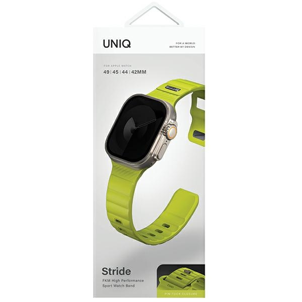 UNIQ pasek Stride Apple Watch Series1/2/3/4/5/6/7/8/9/SE/SE2/Ultra/Ultra 2 42/44/45/49mm FKM Rubber Strap limonkowy/lime green