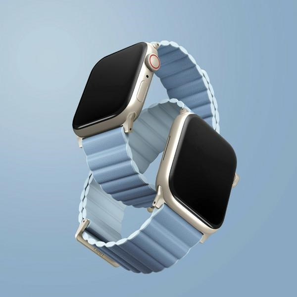 UNIQ pasek Revix Premium Apple WatchSeries 1/2/3/4/5/6/7/8/9/SE/SE2 38/40/41mm Edition Reversible Magnetic Leather biało-niebieski/arctic-soft blue