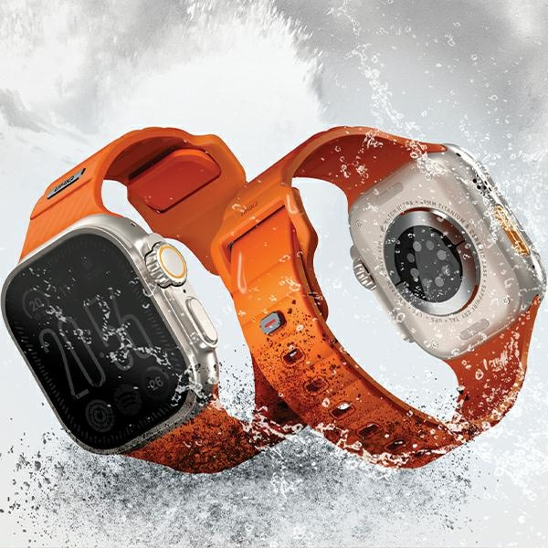 UNIQ pasek Stride Apple Watch Series1/2/3/4/5/6/7/8/9/SE/SE2/Ultra/Ultra 2 42/44/45/49mm FKM Rubber Strap pomarańczowy/volt orange