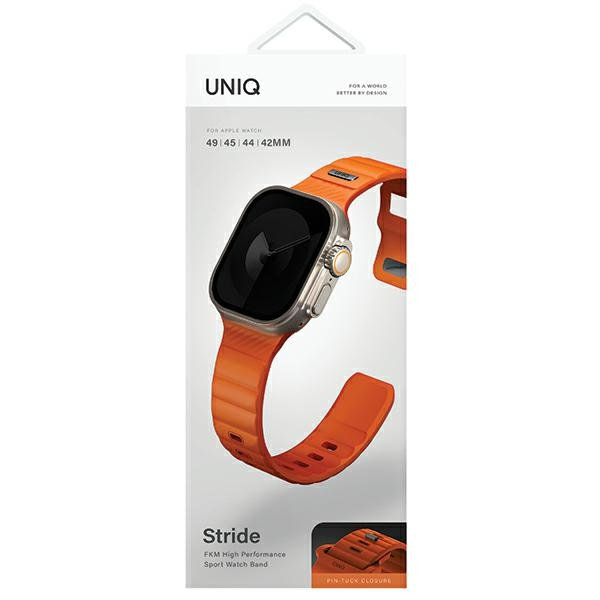 UNIQ pasek Stride Apple Watch Series1/2/3/4/5/6/7/8/9/SE/SE2/Ultra/Ultra 2 42/44/45/49mm FKM Rubber Strap pomarańczowy/volt orange