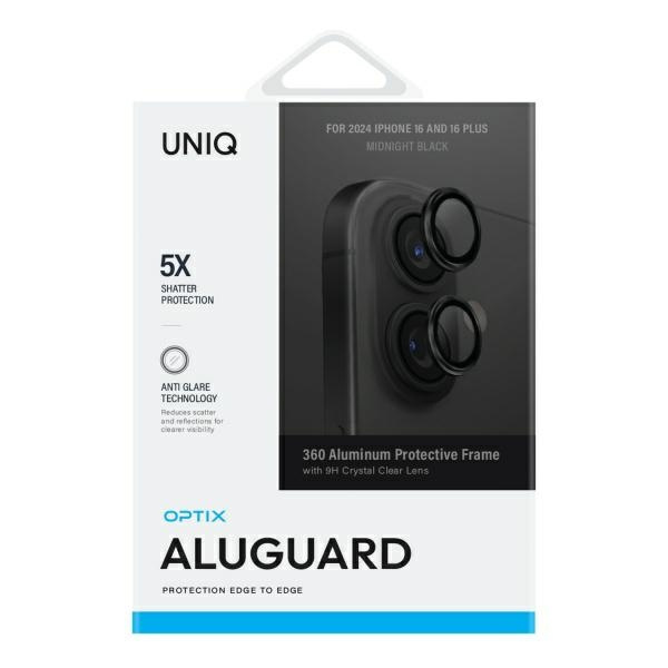 UNIQ Optix Aluminium Camera LensProtector iPhone 16 6.1" / 16 Plus 6.7" midnight black szkło na obiektyw aparatu z aplikatorem