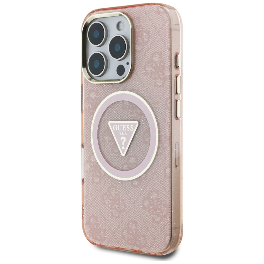 Etui Guess IML Metal Glitter 4G Circle   Triangle MagSafe do iPhone 16 Pro Max różowy