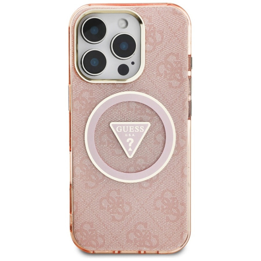 Etui Guess IML Metal Glitter 4G Circle   Triangle MagSafe do iPhone 16 Pro Max różowy