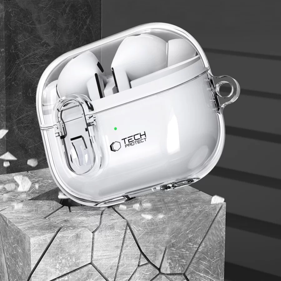 Etui Tech-Protect FlexAir z karabińczykiem na Samsung Galaxy Buds 3 / 3 Pro - przezroczyste
