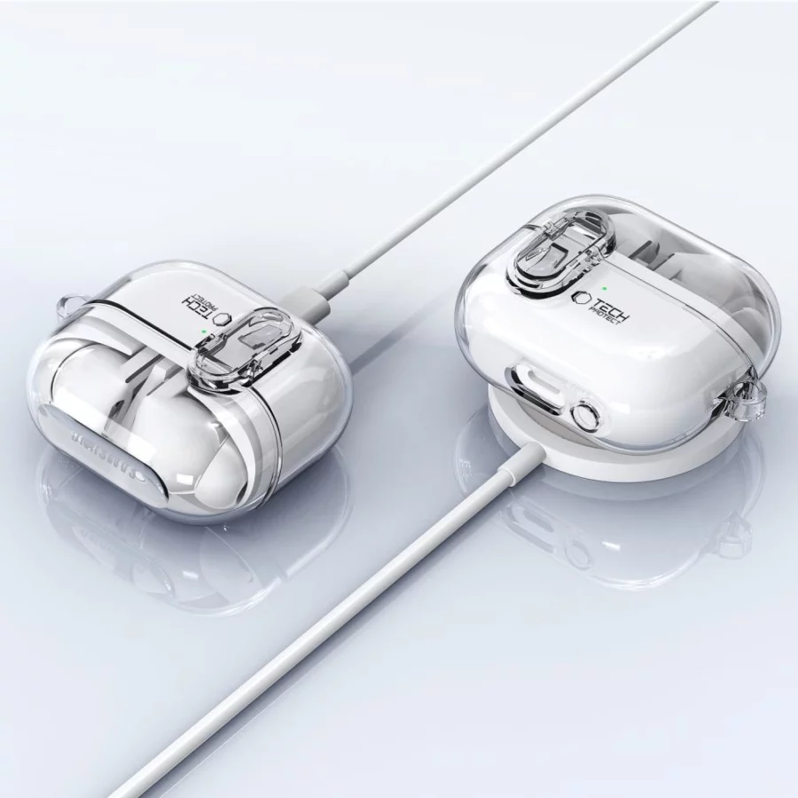 Etui Tech-Protect FlexAir z karabińczykiem na Samsung Galaxy Buds 3 / 3 Pro - przezroczyste