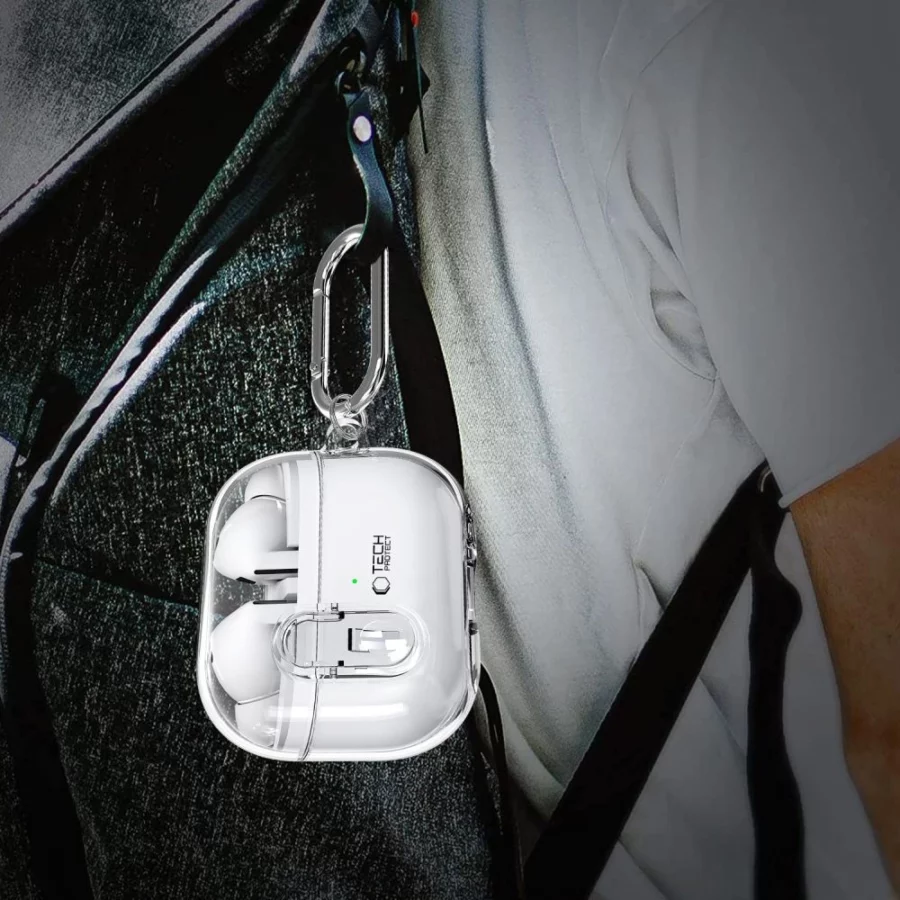Etui Tech-Protect FlexAir z karabińczykiem na Samsung Galaxy Buds 3 / 3 Pro - przezroczyste
