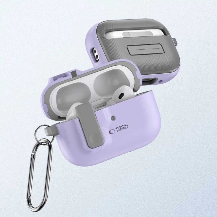 Etui Tech-Protect Slim Hook z karabińczykiem na Apple AirPods Pro 1 / 2 - fioletowe