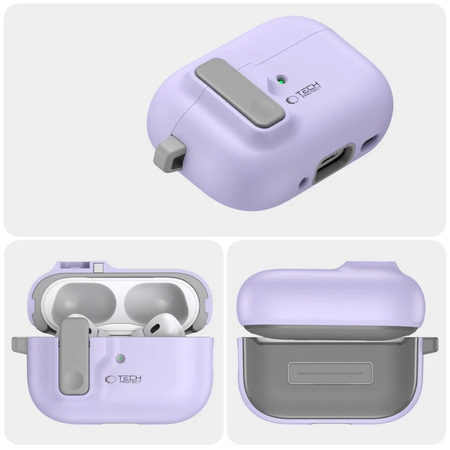 Etui Tech-Protect Slim Hook z karabińczykiem na Apple AirPods Pro 1 / 2 - fioletowe