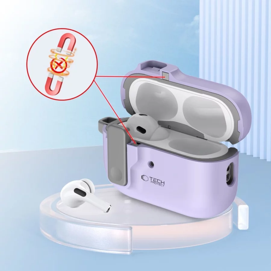 Etui Tech-Protect Slim Hook z karabińczykiem na Apple AirPods Pro 1 / 2 - fioletowe