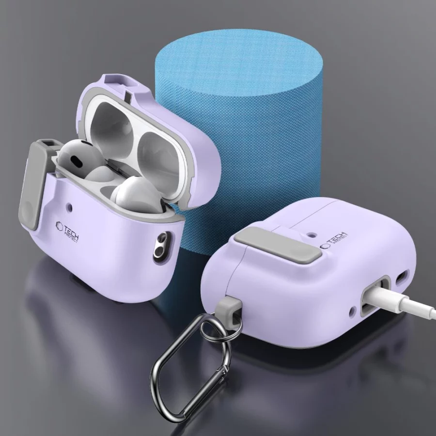 Etui Tech-Protect Slim Hook z karabińczykiem na Apple AirPods Pro 1 / 2 - fioletowe