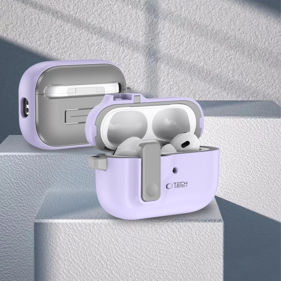 Etui Tech-Protect Slim Hook z karabińczykiem na Apple AirPods Pro 1 / 2 - fioletowe