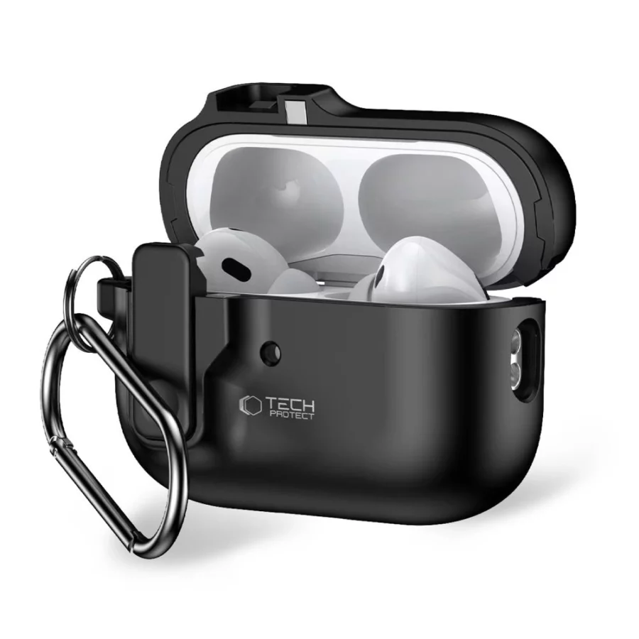 Etui Tech-Protect Slim Hook z karabińczykiem na Apple AirPods Pro 1 / 2 - czarne
