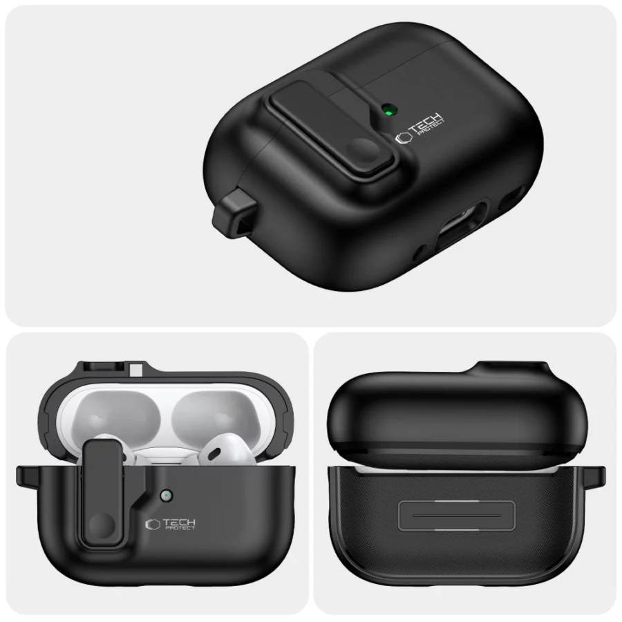 Etui Tech-Protect Slim Hook z karabińczykiem na Apple AirPods Pro 1 / 2 - czarne