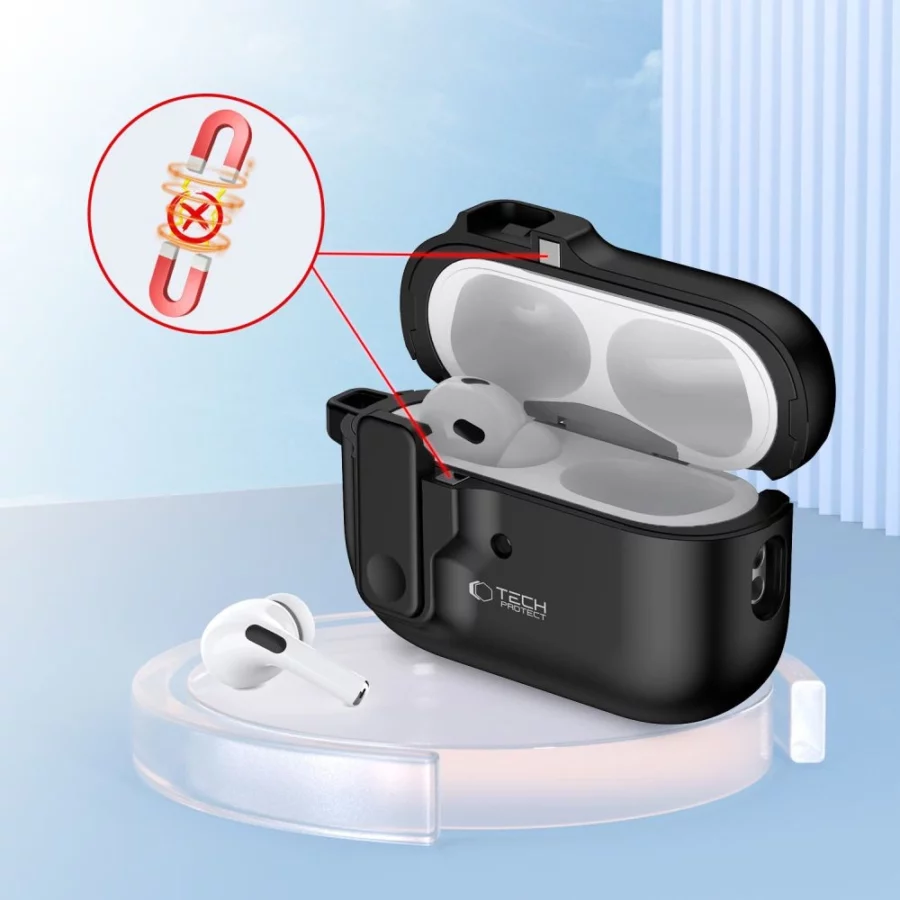 Etui Tech-Protect Slim Hook z karabińczykiem na Apple AirPods Pro 1 / 2 - czarne