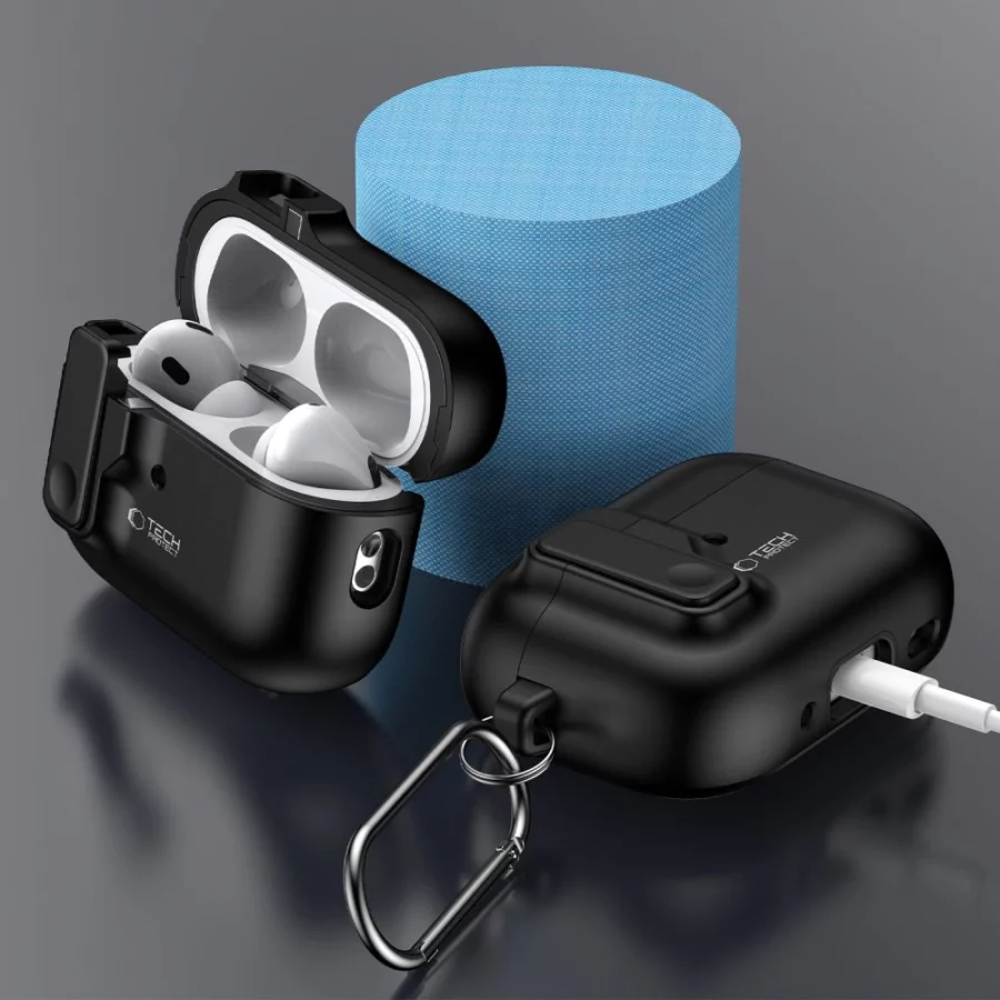 Etui Tech-Protect Slim Hook z karabińczykiem na Apple AirPods Pro 1 / 2 - czarne